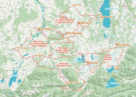 Auf einer Karte sind die fünf Radpilger-Routen abgebildet.