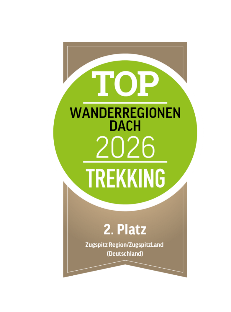 Das Bild zeigt ein Siegel für die Auszeichnung der Zugspitz Region zum 2. Platz der beliebtesten Wanderregion.